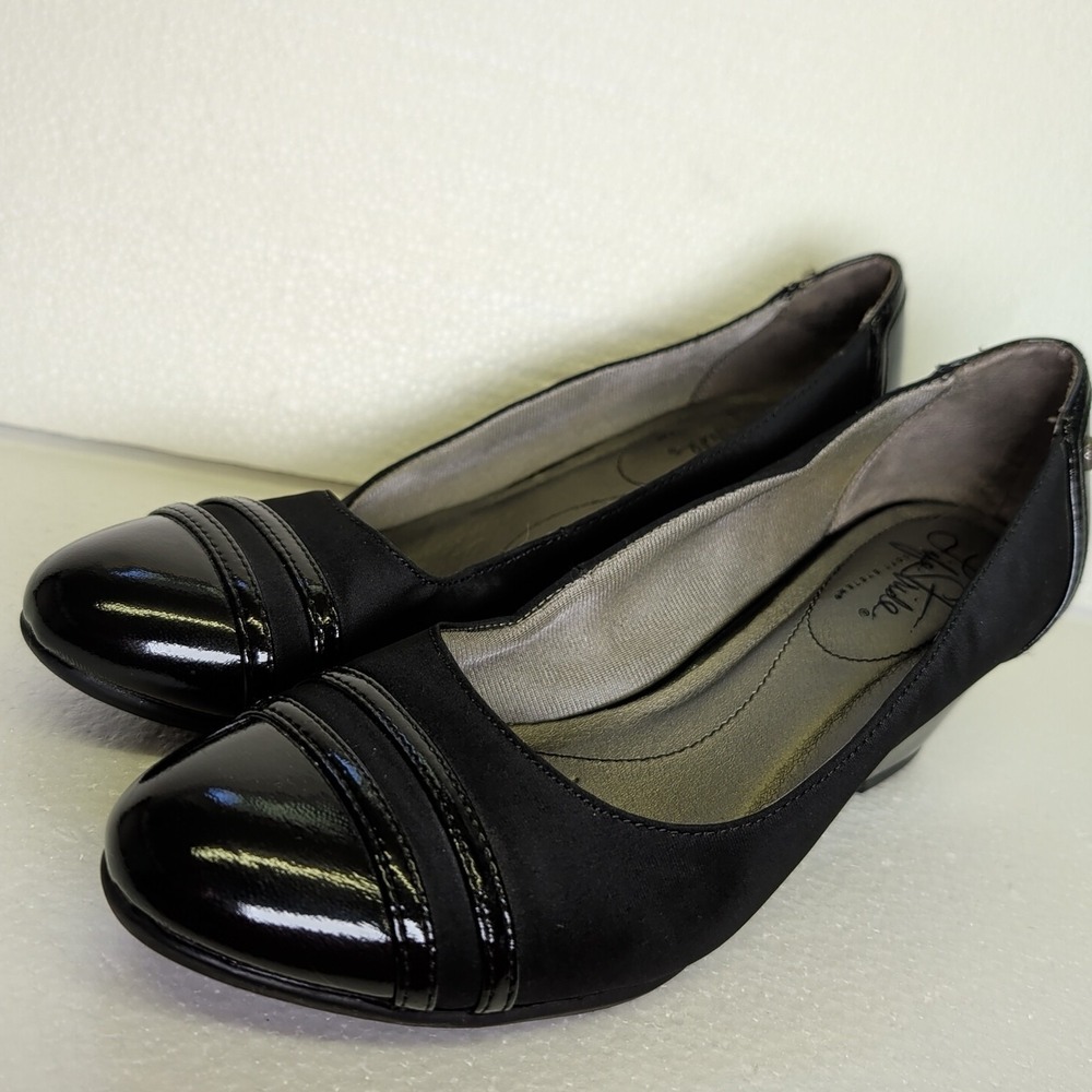 Life Stride Soft System Black Patent Leather Slip On Pumps, Juliana Size 8.5